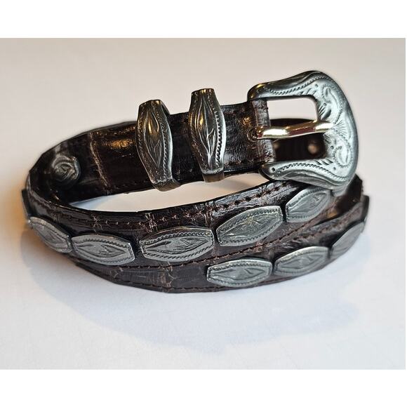 Crocodile Belt, Genuine Véritable Crocodile Leather 30 In  Crocodile Belt, Genuine Véritable Crocodile Leather 30 In, Silver Conchos/Buckle